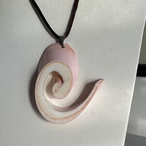 Conch Shell Pink Pendant Statement Necklace Silk Strand with Extender